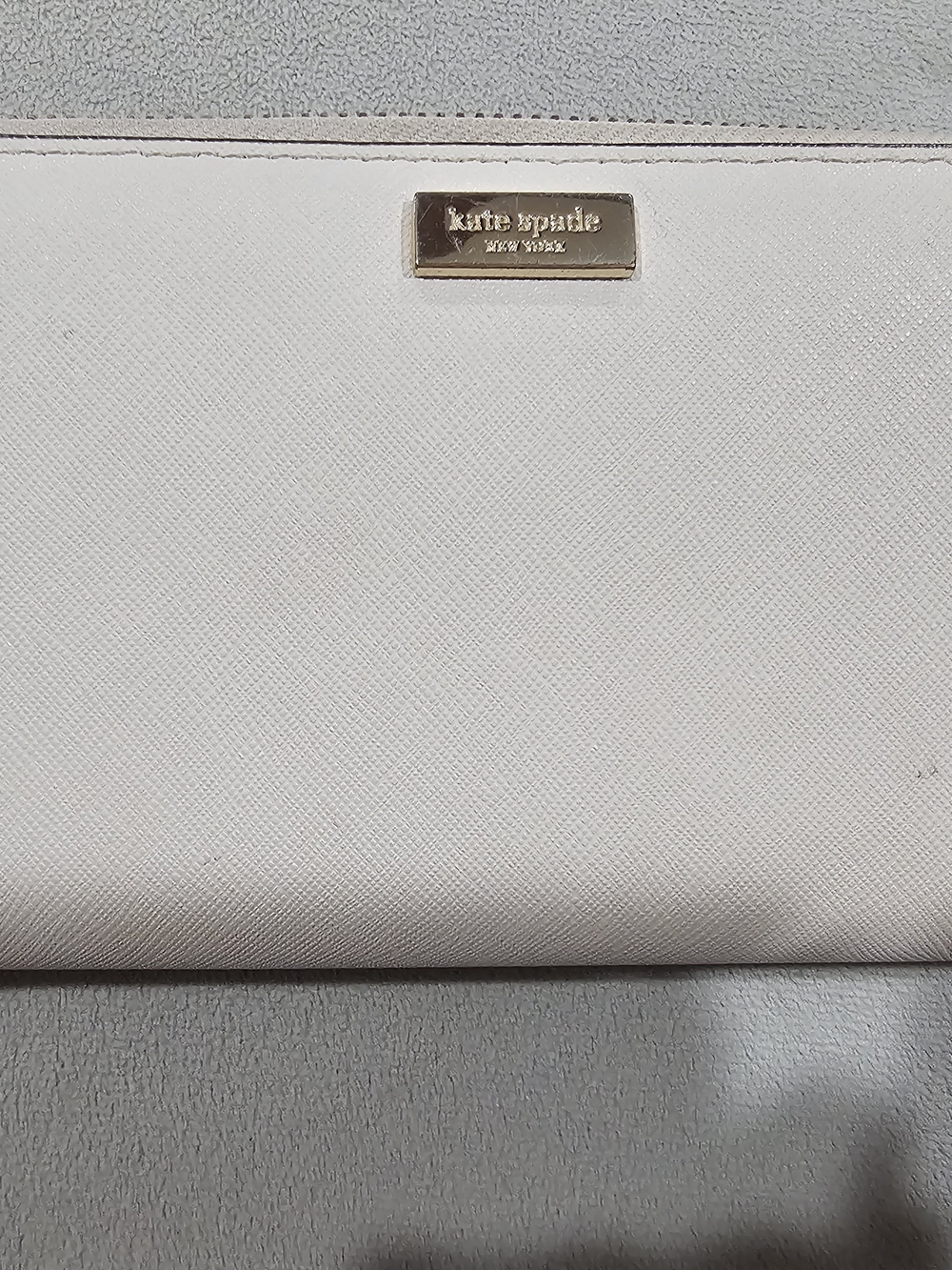 kate spade Cream Saffiano Leather Zip Wallet with Gold Plaque